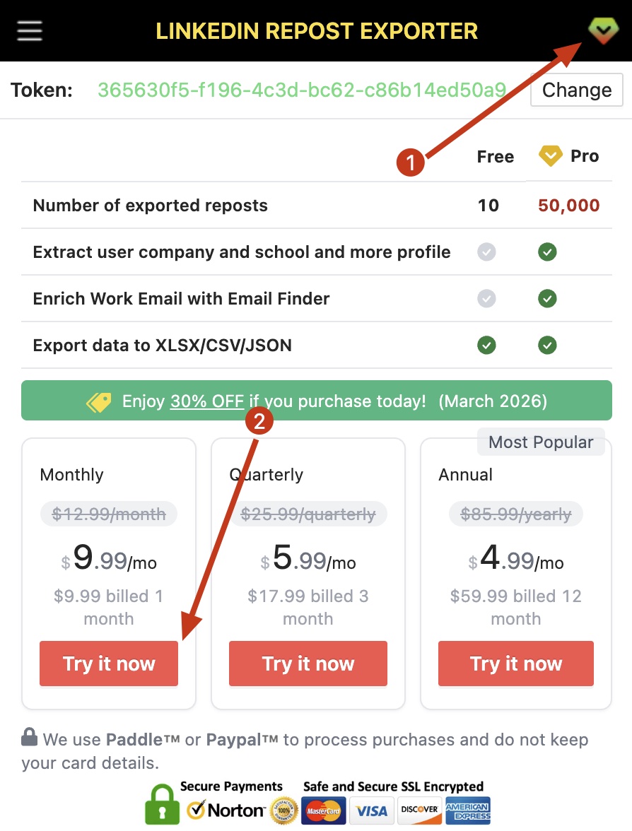 LinkedIn Repost Exporter chrome extension subscribe pro
